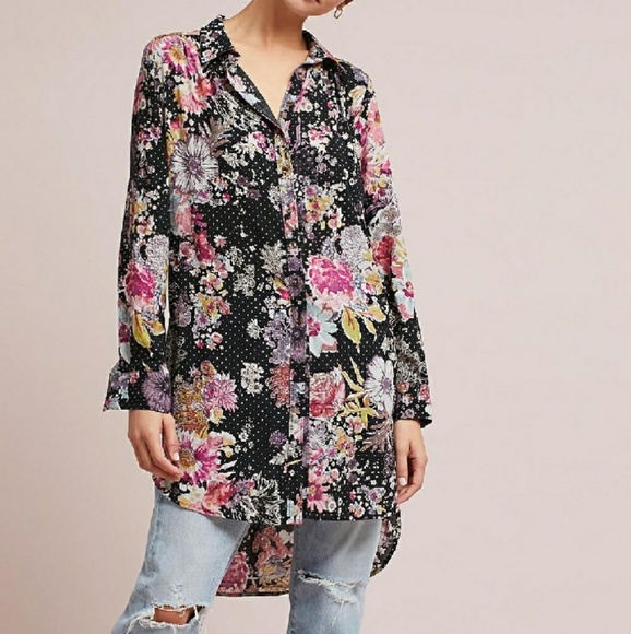 Anthropologie Tops - Maeve Floral High Low Tunic Button Down Shirt XS